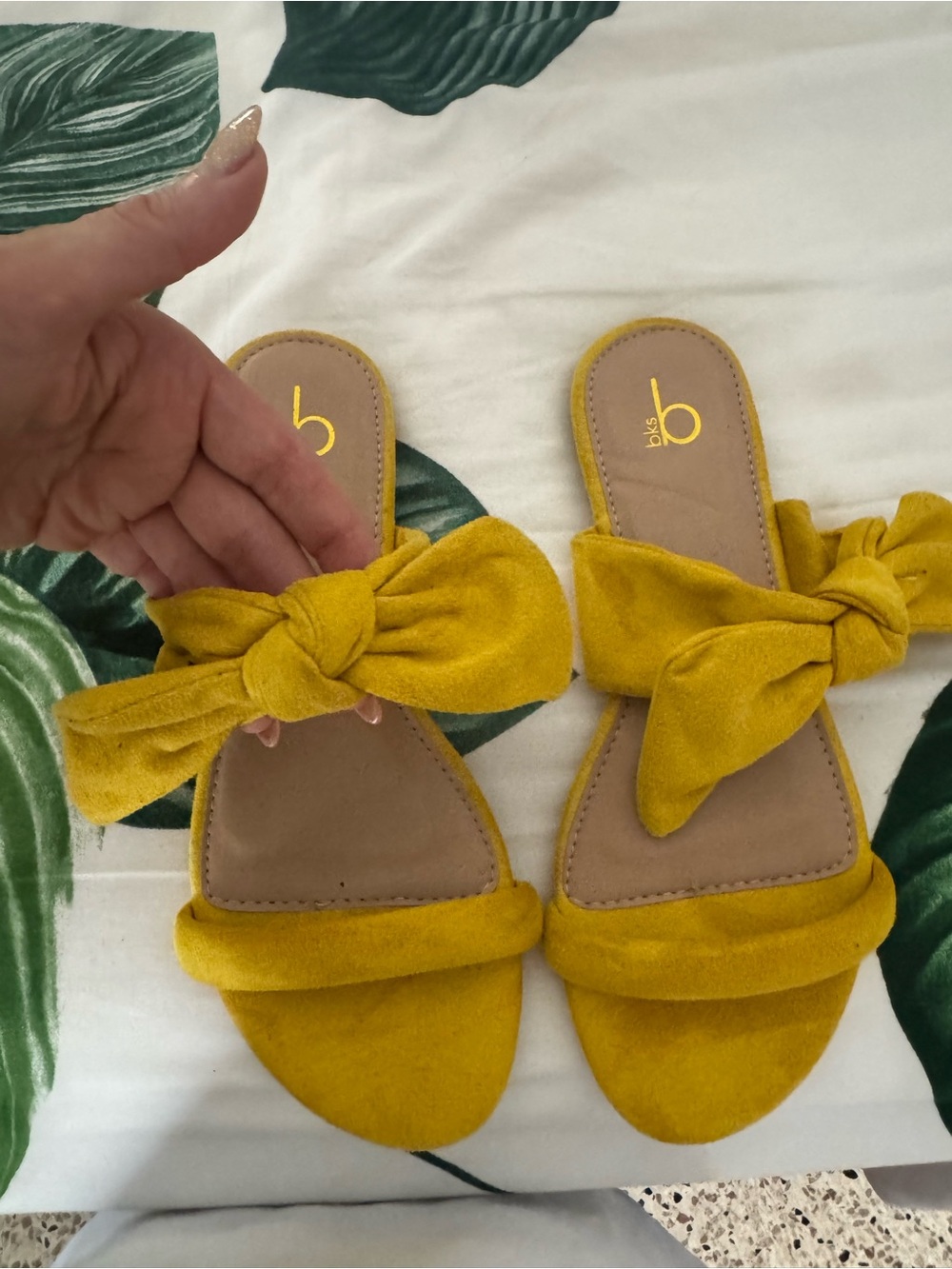 Bliss Mustard Yellow Suede Knot Slide Sandals - Women